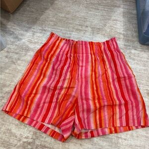 Lucy Paris Pink & Orange Striped Elastic-Waist Shorts